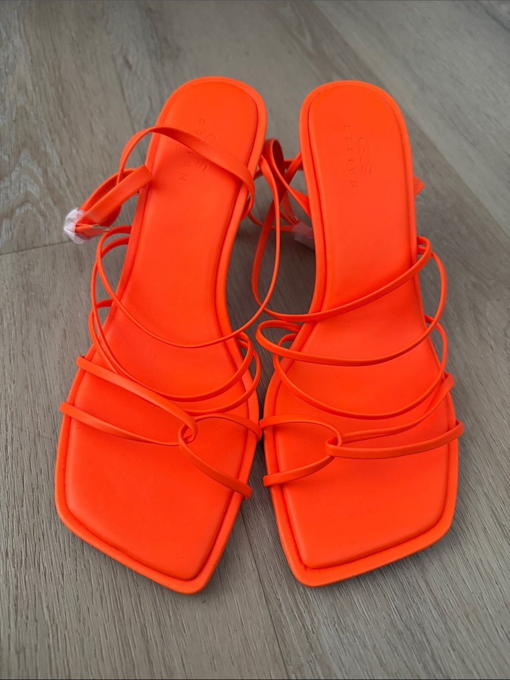 ASOS DESIGN women’s Hamper strappy mid heeled sandals in neon orange